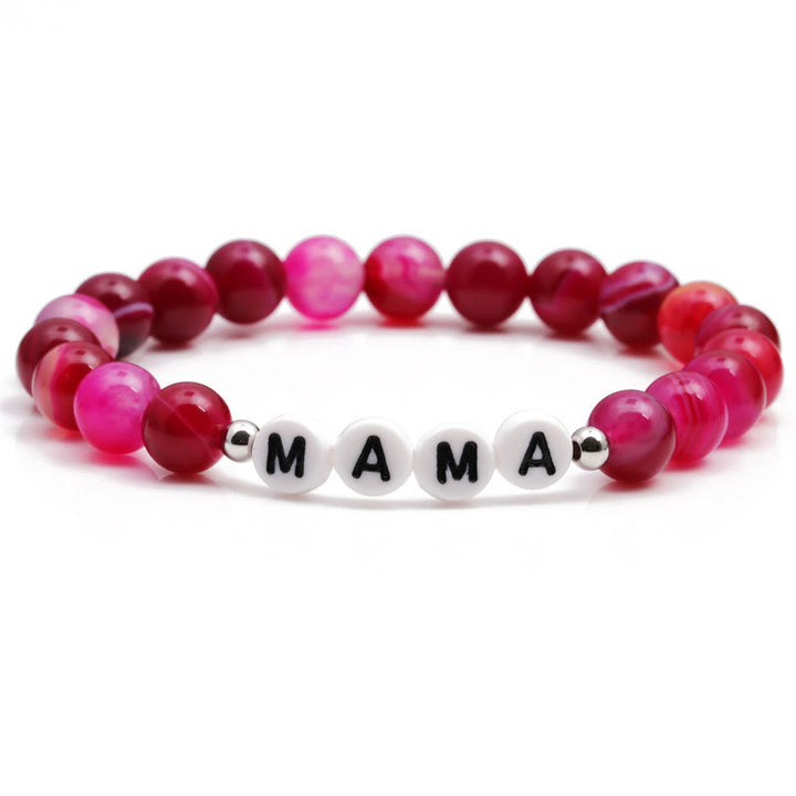 Bracelet en perles d'agate rouge rose Olivenorma "MOM" - MAMAN - image 2