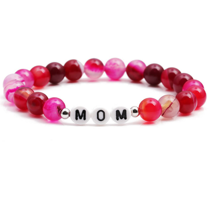 Bracelet en perles d'agate rouge rose Olivenorma "MOM" - MOM - image 0