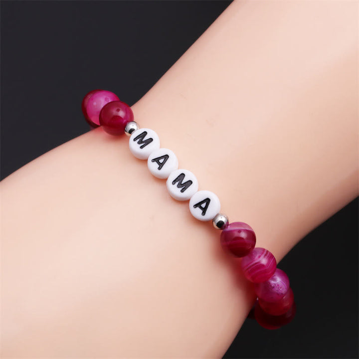 Bracelet en perles d'agate rouge rose Olivenorma "MOM" - image 3
