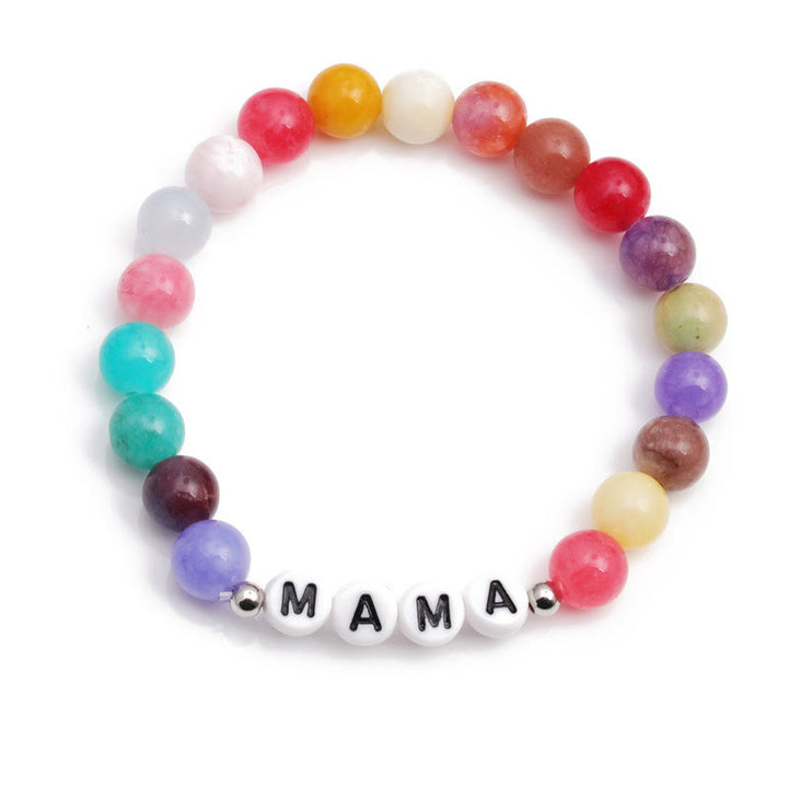 Bracelet en perles de pierre de couleur naturelle Olivenorma « MAMA » - image 2