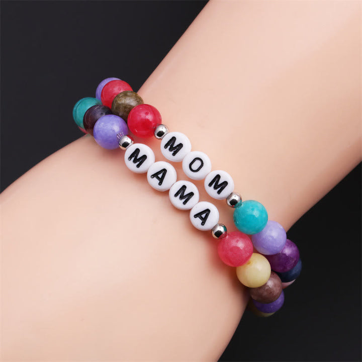 Bracelet en perles de pierre de couleur naturelle Olivenorma « MAMA » - image 1