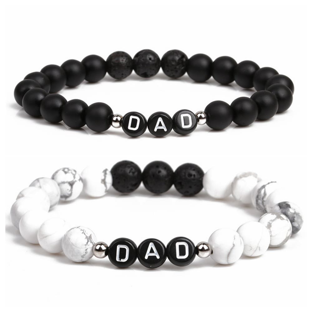 Bracelet de perles en onyx noir et obsidienne turquoise blanche Olivenorma « MOM »
