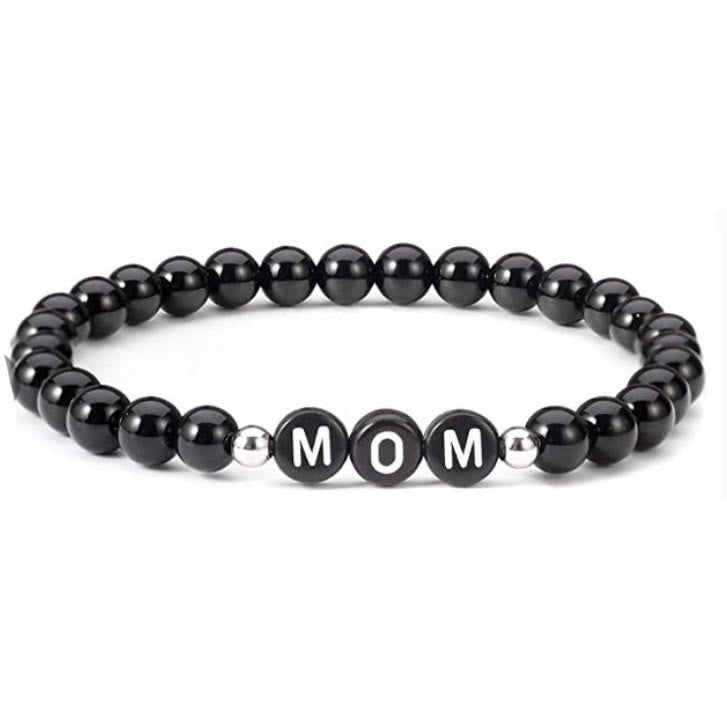 Bracelet de perles en onyx noir et obsidienne turquoise blanche Olivenorma « MOM »