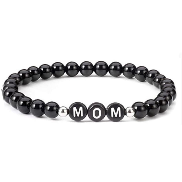 Bracelet de perles en onyx noir et obsidienne turquoise blanche Olivenorma « MOM »