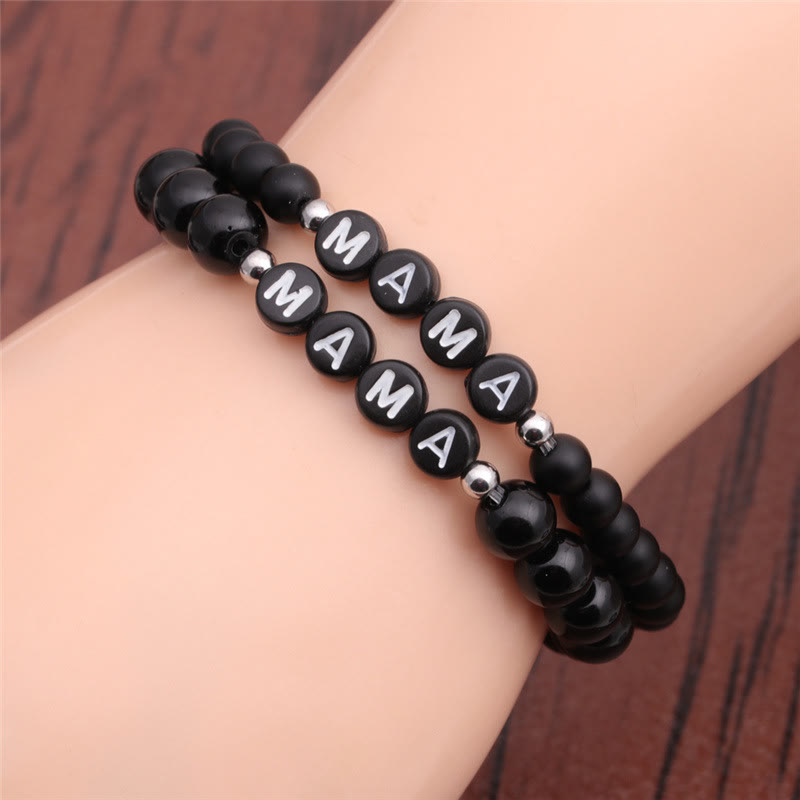 Bracelet de perles en onyx noir et obsidienne turquoise blanche Olivenorma « MOM »