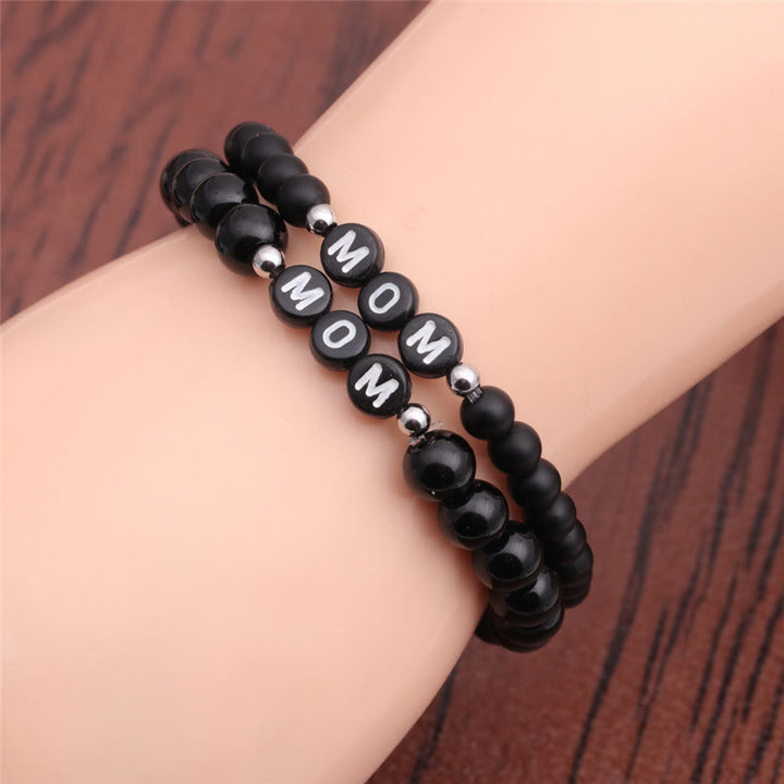 Bracelet de perles en onyx noir et obsidienne turquoise blanche Olivenorma « MOM »