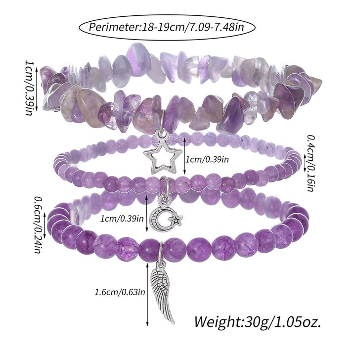 Ensemble de bracelets à pendentif en forme d'étoiles et de lune en améthyste Olivenorma