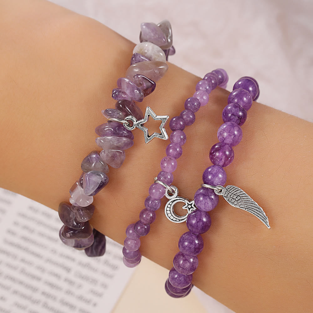 Ensemble de bracelets à pendentif en forme d'étoiles et de lune en améthyste Olivenorma