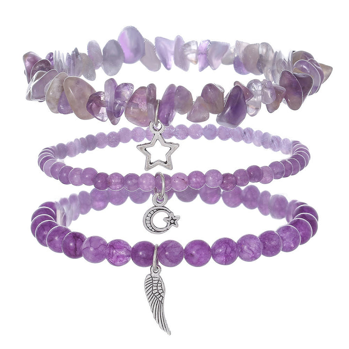 Ensemble de bracelets à pendentif en forme d'étoiles et de lune en améthyste Olivenorma