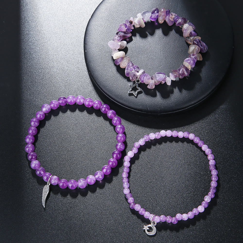 Ensemble de bracelets à pendentif en forme d'étoiles et de lune en améthyste Olivenorma
