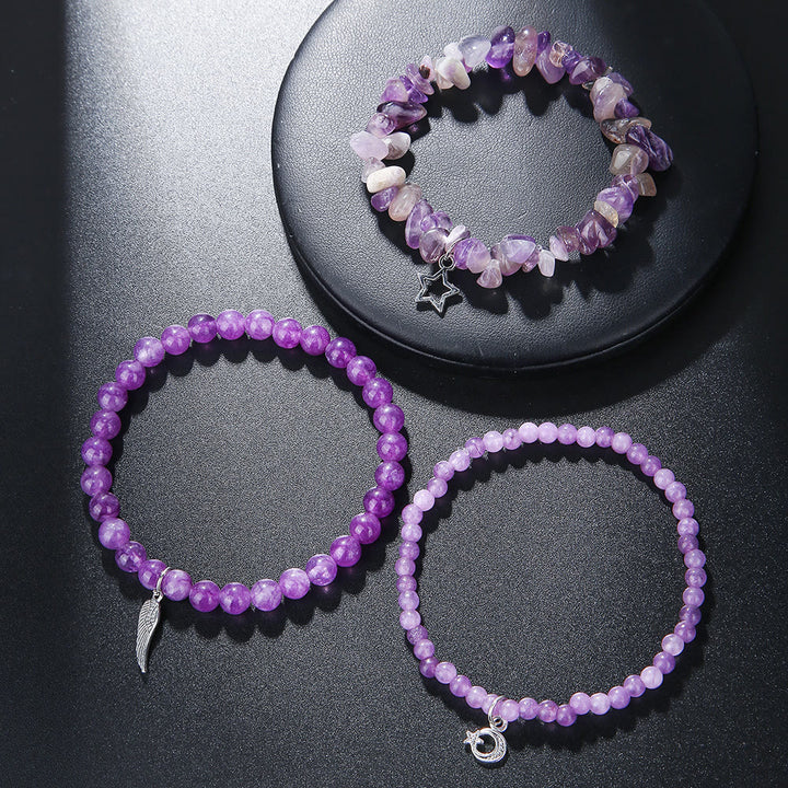 Ensemble de bracelets à pendentif en forme d'étoiles et de lune en améthyste Olivenorma