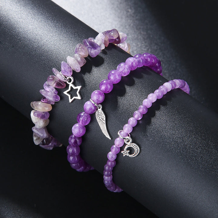 Ensemble de bracelets à pendentif en forme d'étoiles et de lune en améthyste Olivenorma