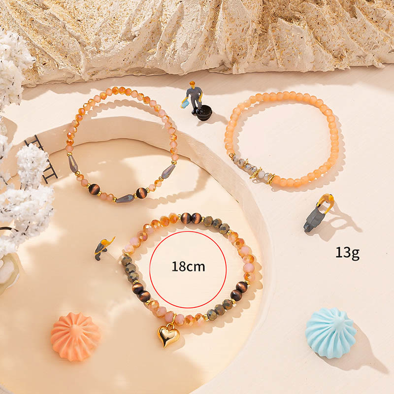 Ensemble de bracelets à trois rangs avec pendentif Love en cristal doré Olivenorma
