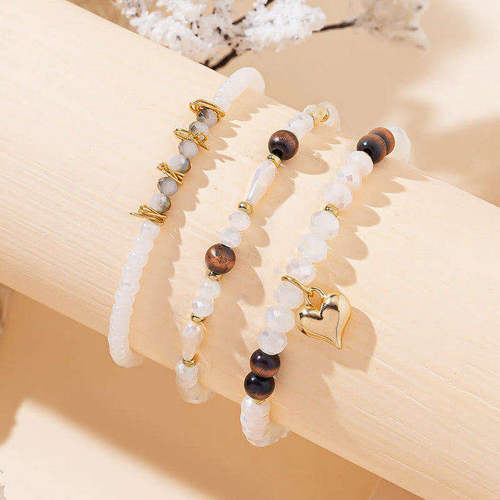 Ensemble de bracelets à trois rangs avec pendentif Love en cristal doré Olivenorma