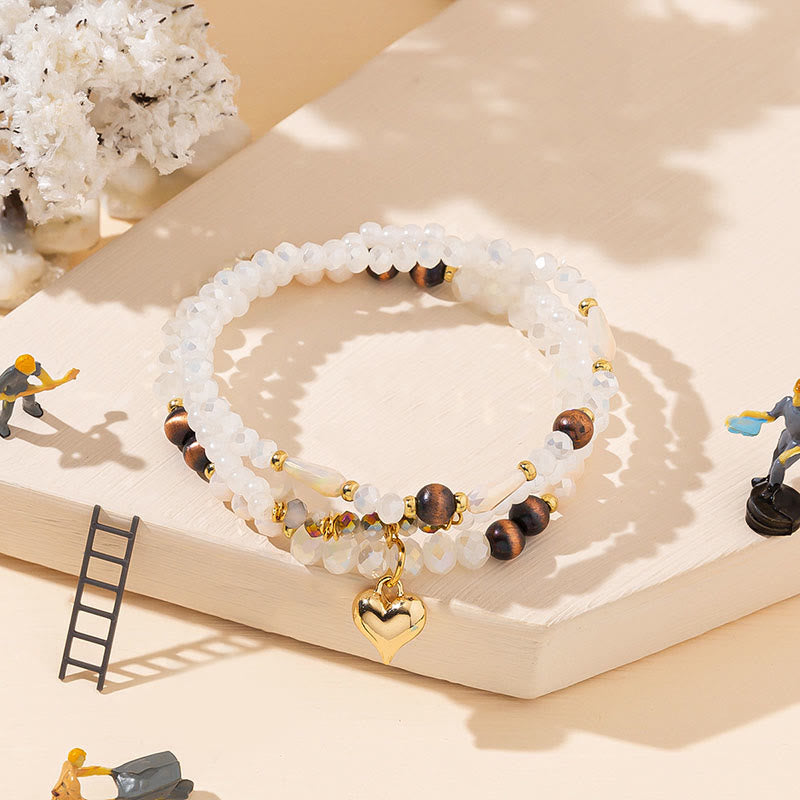 Ensemble de bracelets à trois rangs avec pendentif Love en cristal doré Olivenorma