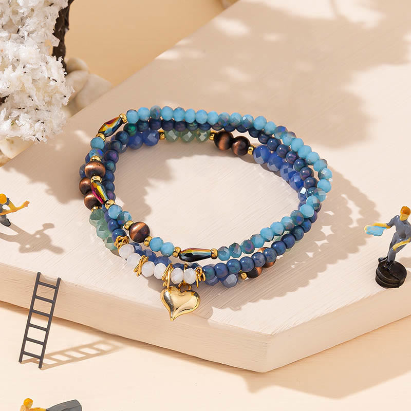 Ensemble de bracelets à trois rangs avec pendentif Love en cristal doré Olivenorma