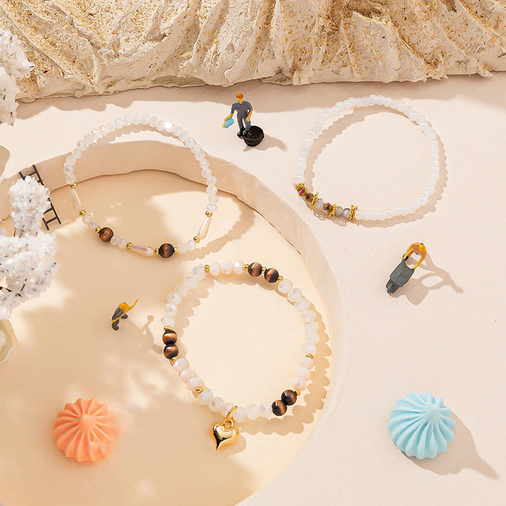 Ensemble de bracelets à trois rangs avec pendentif Love en cristal doré Olivenorma