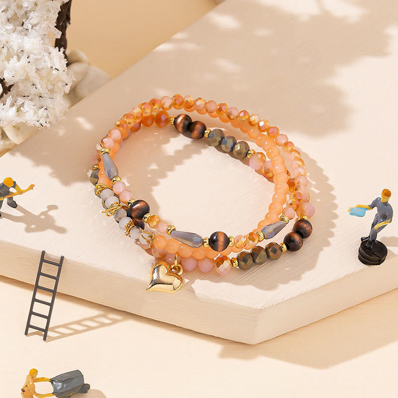 Ensemble de bracelets à trois rangs avec pendentif Love en cristal doré Olivenorma