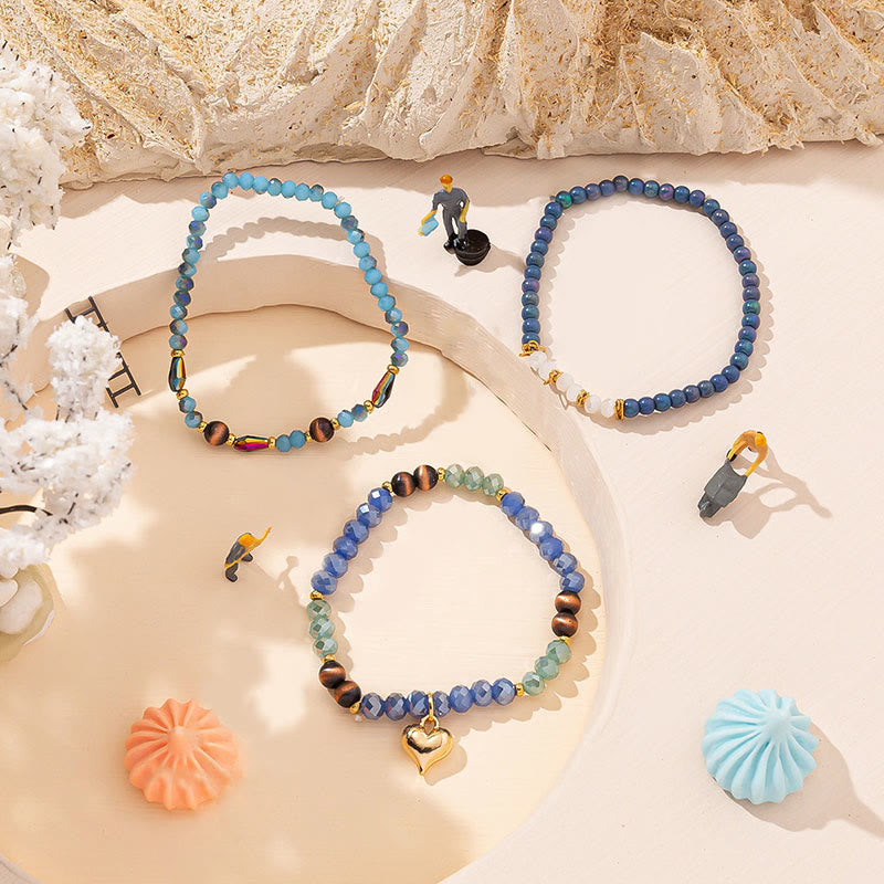 Ensemble de bracelets à trois rangs avec pendentif Love en cristal doré Olivenorma