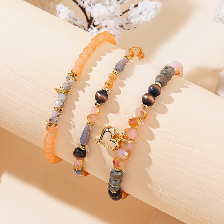 Ensemble de bracelets à trois rangs avec pendentif Love en cristal doré Olivenorma