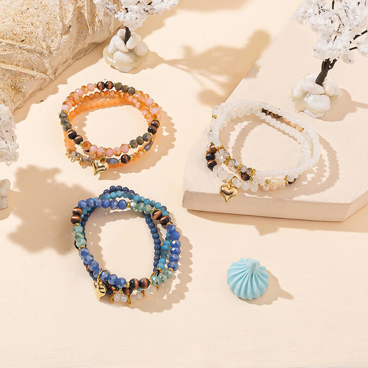 Ensemble de bracelets à trois rangs avec pendentif Love en cristal doré Olivenorma