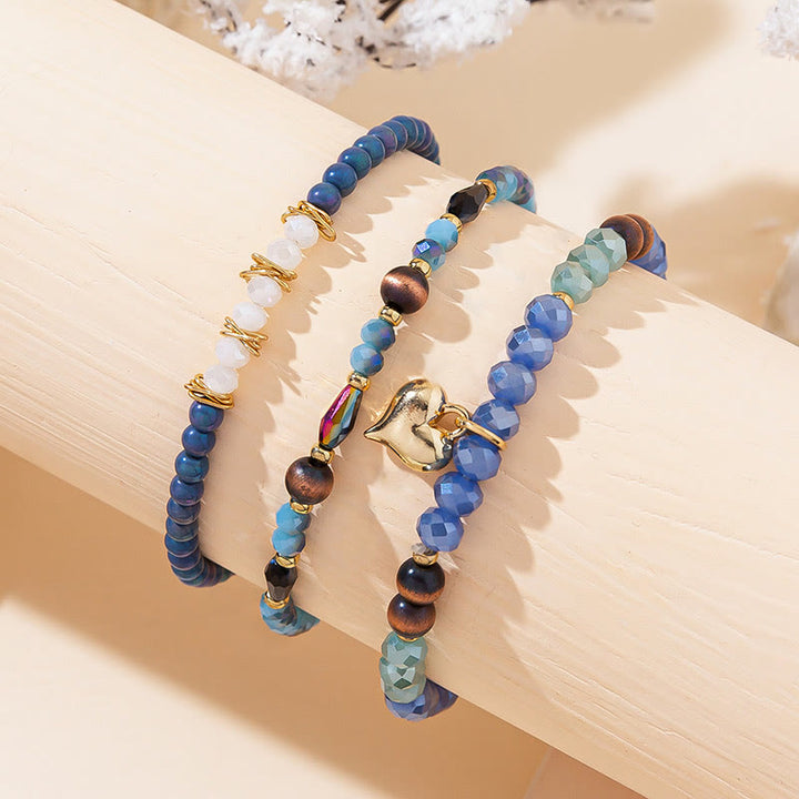 Ensemble de bracelets à trois rangs avec pendentif Love en cristal doré Olivenorma