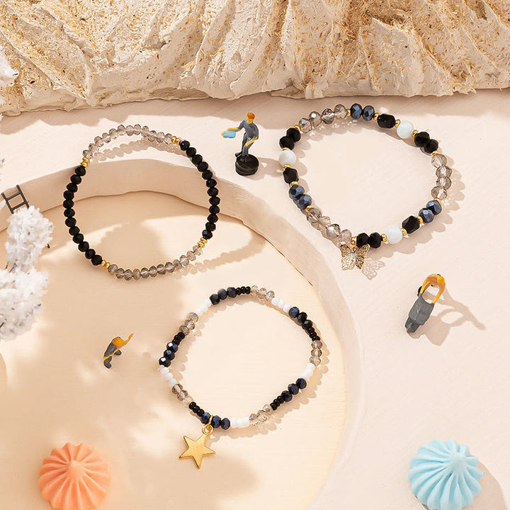 Ensemble de bracelets triple couche avec pendentif étoile en or et perles de cristal Olivenorma