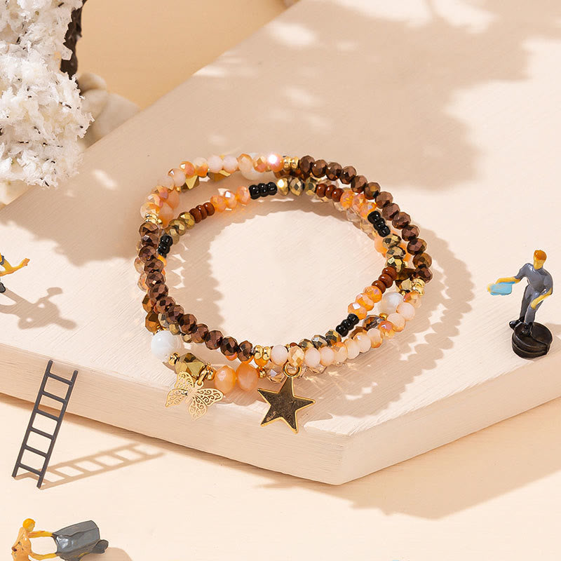 Ensemble de bracelets triple couche avec pendentif étoile en or et perles de cristal Olivenorma