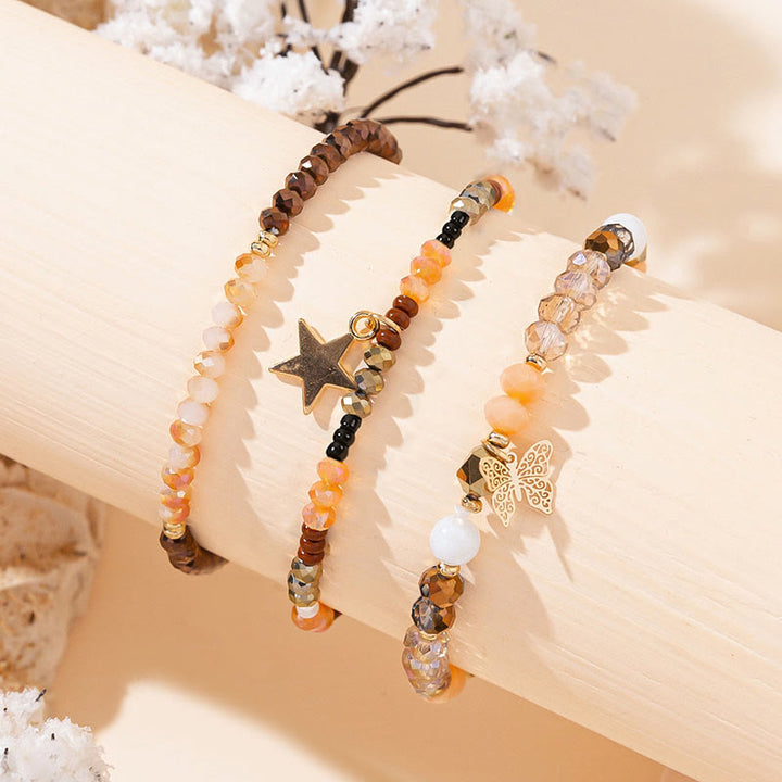 Ensemble de bracelets triple couche avec pendentif étoile en or et perles de cristal Olivenorma