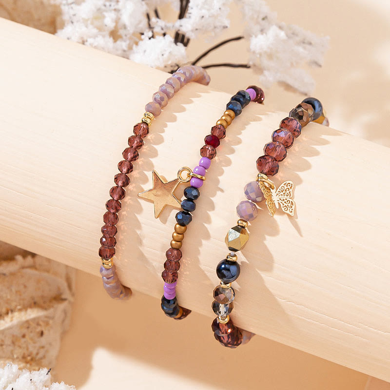 Ensemble de bracelets triple couche avec pendentif étoile en or et perles de cristal Olivenorma