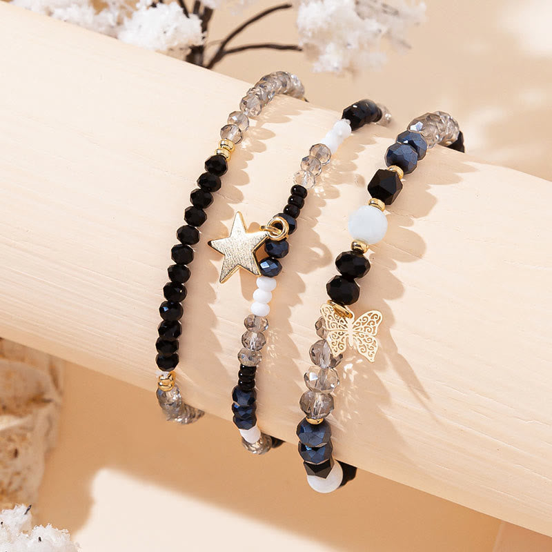 Ensemble de bracelets triple couche avec pendentif étoile en or et perles de cristal Olivenorma