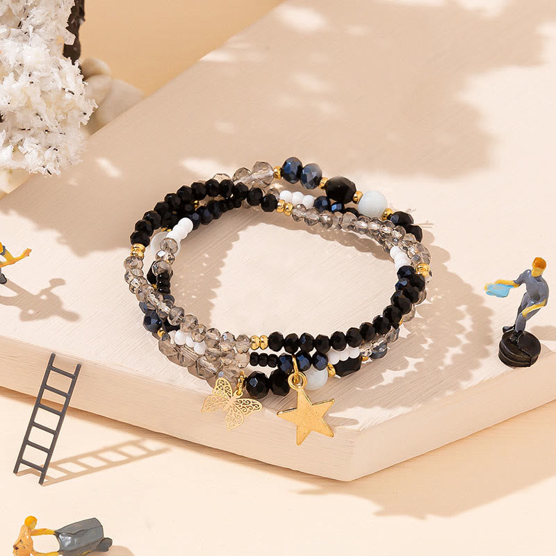 Ensemble de bracelets triple couche avec pendentif étoile en or et perles de cristal Olivenorma
