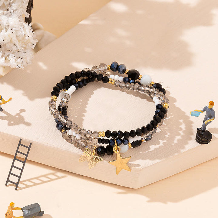 Ensemble de bracelets triple couche avec pendentif étoile en or et perles de cristal Olivenorma