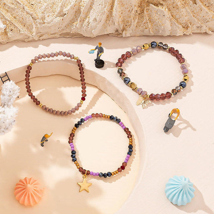Ensemble de bracelets triple couche avec pendentif étoile en or et perles de cristal Olivenorma