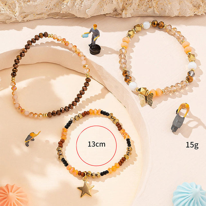 Ensemble de bracelets triple couche avec pendentif étoile en or et perles de cristal Olivenorma