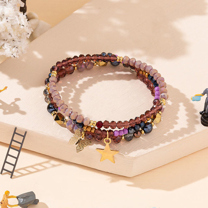 Ensemble de bracelets triple couche avec pendentif étoile en or et perles de cristal Olivenorma