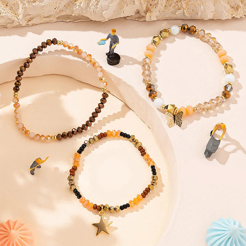 Ensemble de bracelets triple couche avec pendentif étoile en or et perles de cristal Olivenorma