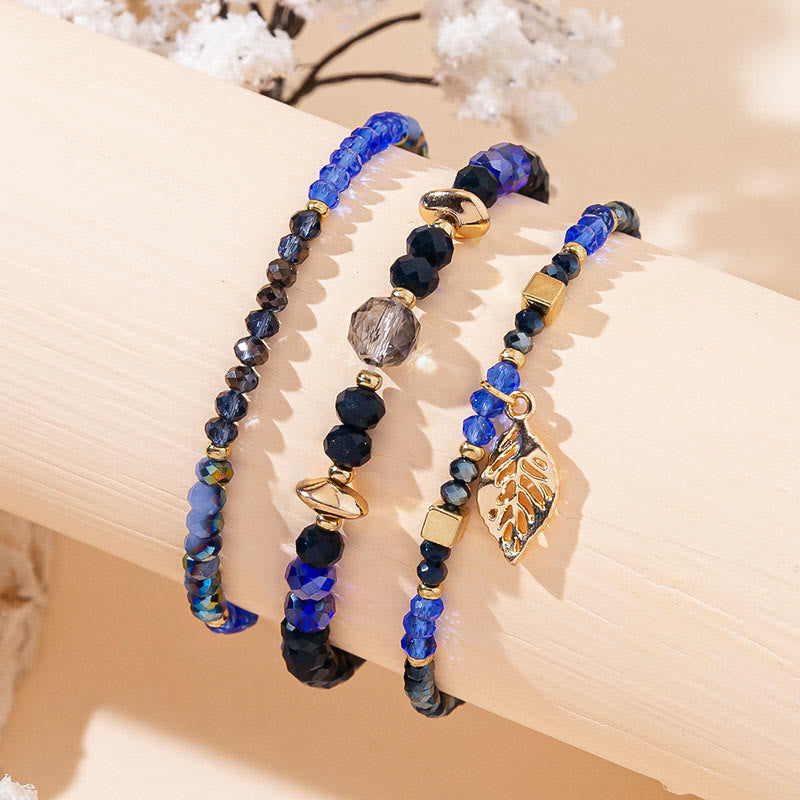Ensemble de bracelets à trois rangs avec pendentif en feuille d'or et perles de cristal Olivenorma