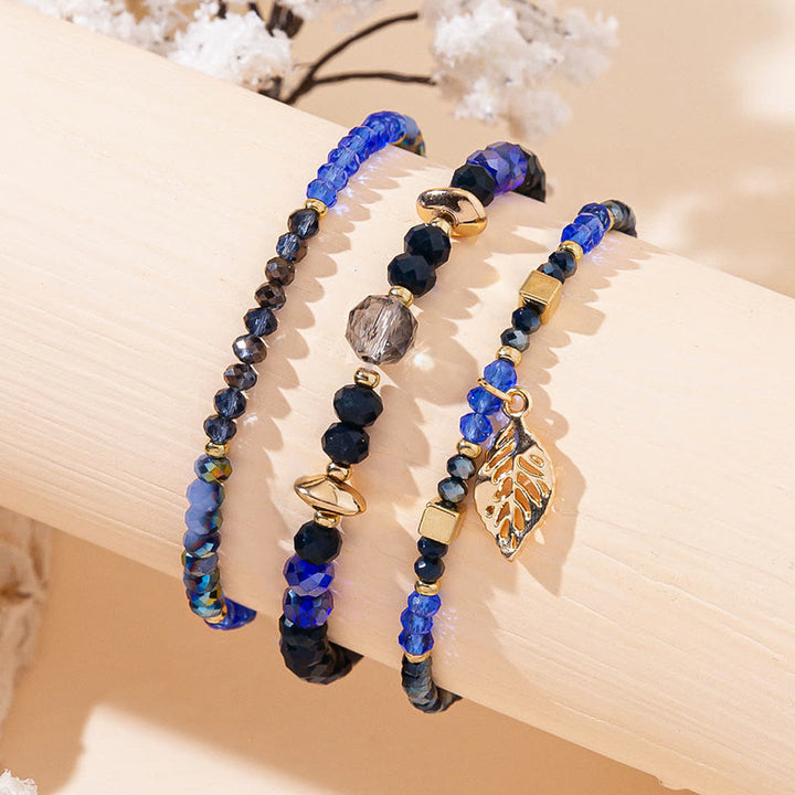 Ensemble de bracelets à trois rangs avec pendentif en feuille d'or et perles de cristal Olivenorma