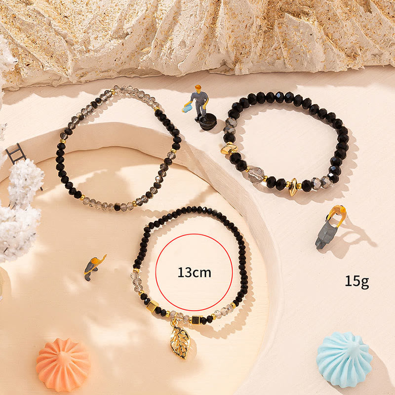 Ensemble de bracelets à trois rangs avec pendentif en feuille d'or et perles de cristal Olivenorma