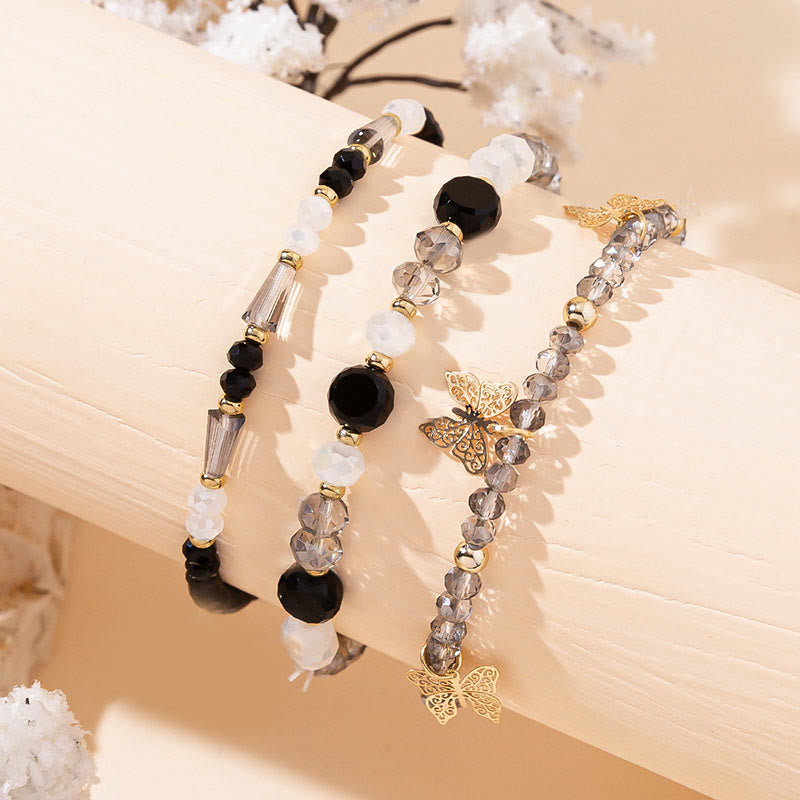Ensemble de bracelets à trois rangs avec pendentif papillon en or et perles de cristal Olivenorma