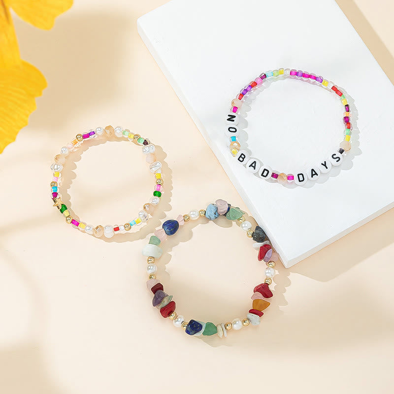 Ensemble de bracelets à trois rangs en perles de cristal Olivenorma « No Bad Days » 