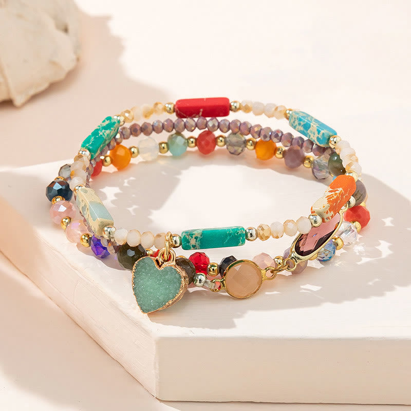 Ensemble de bracelets à trois rangs avec pendentif Love de style bohème Olivenorma