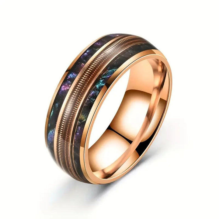 Bague en acier inoxydable or rose avec coquillage de couleur printanière Olivenorma