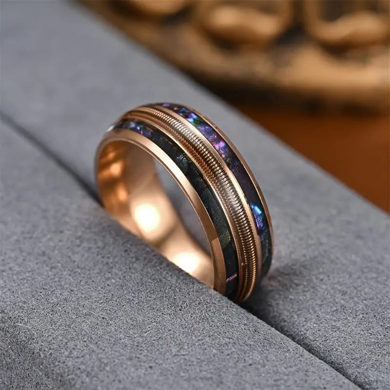 Bague en acier inoxydable or rose avec coquillage de couleur printanière Olivenorma