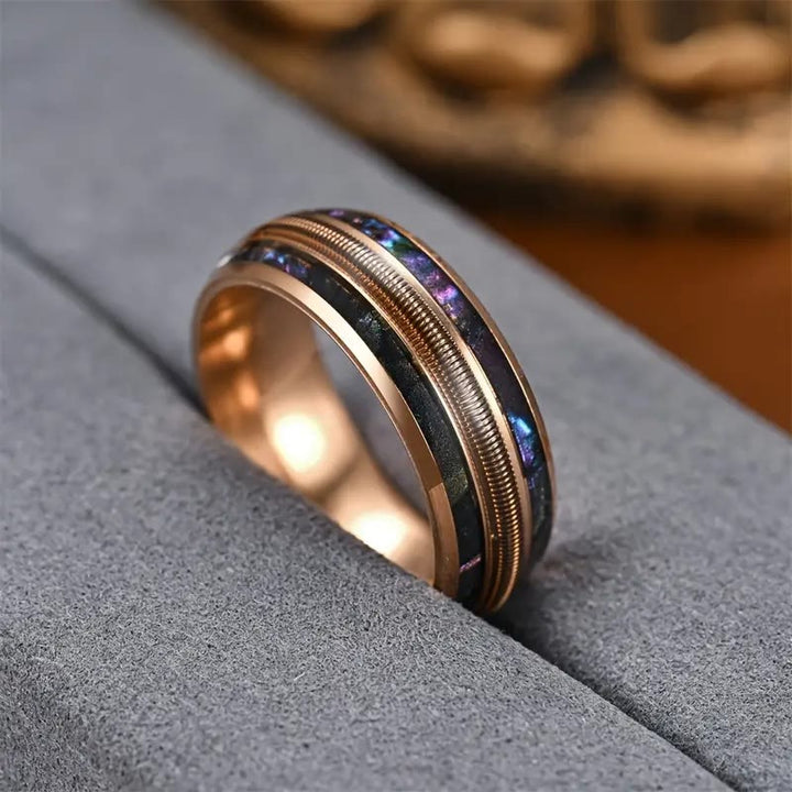 Bague en acier inoxydable or rose avec coquillage de couleur printanière Olivenorma