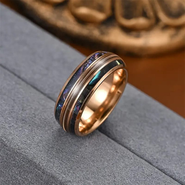 Bague en acier inoxydable or rose avec coquillage de couleur printanière Olivenorma