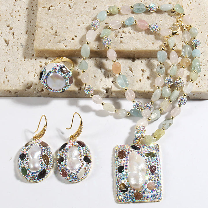 Ensemble de bijoux en perles d'eau douce morganite et tourmaline Olivenorma