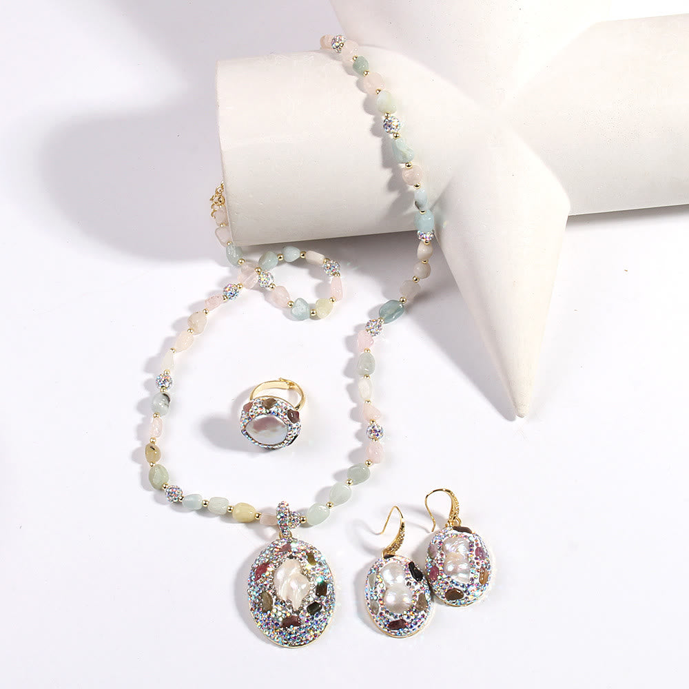 Ensemble de bijoux en perles d'eau douce morganite et tourmaline Olivenorma