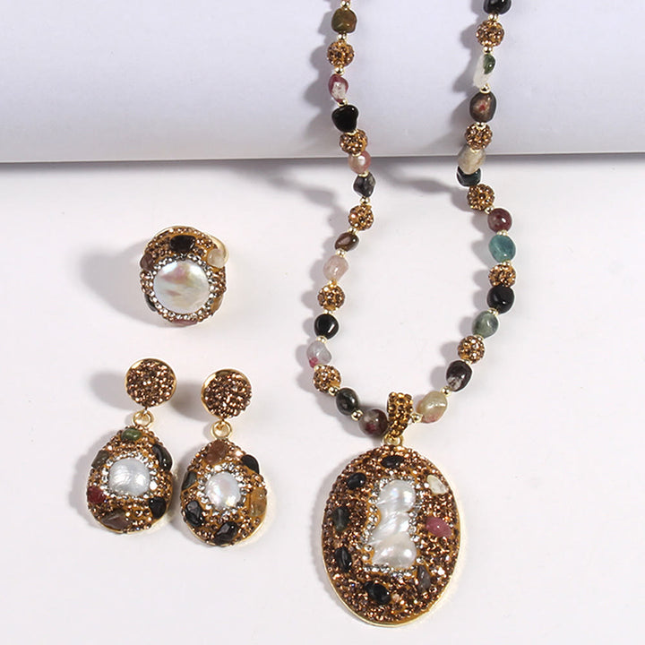 Ensemble de bijoux en perles d'eau douce morganite et tourmaline Olivenorma